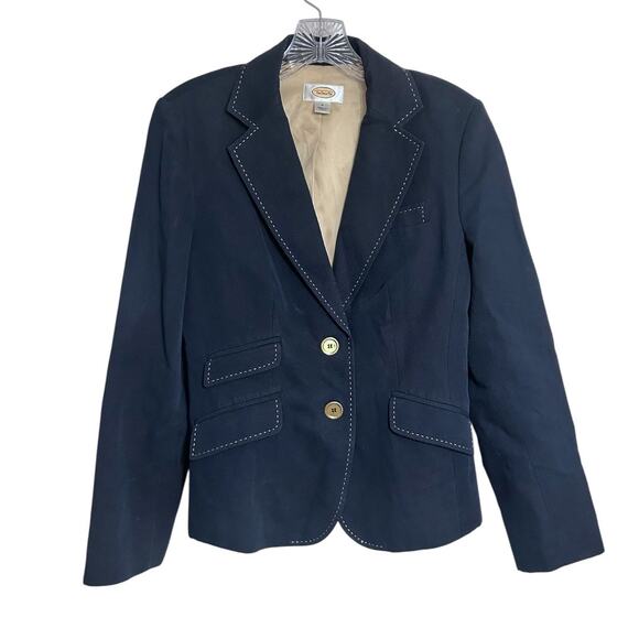Talbots Navy Gold Button Blazer Women’s 4 Contrast Stitch Structured Flap Pocket - Picture 1 of 8